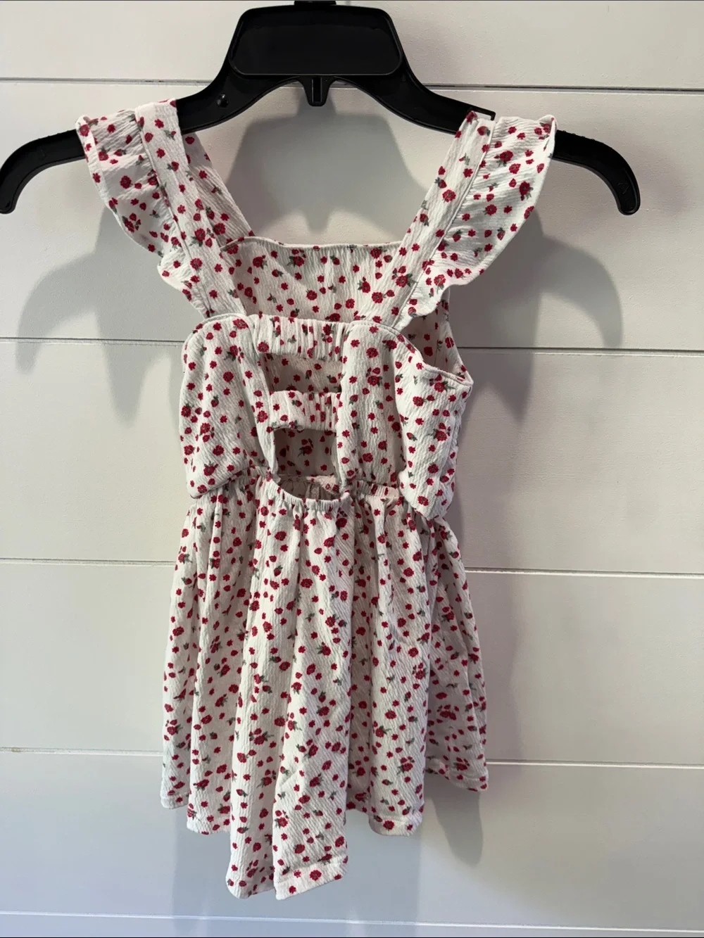 Girls' White and Red Floral Summer Romper